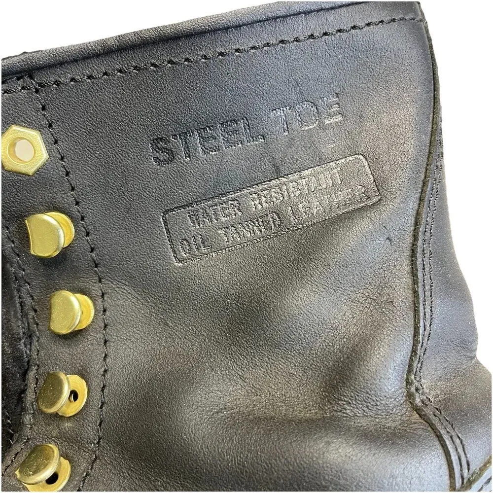 AdTech Men Black Leather Work Boots Stock No 1428 Steel Toe Size 13M Industrial